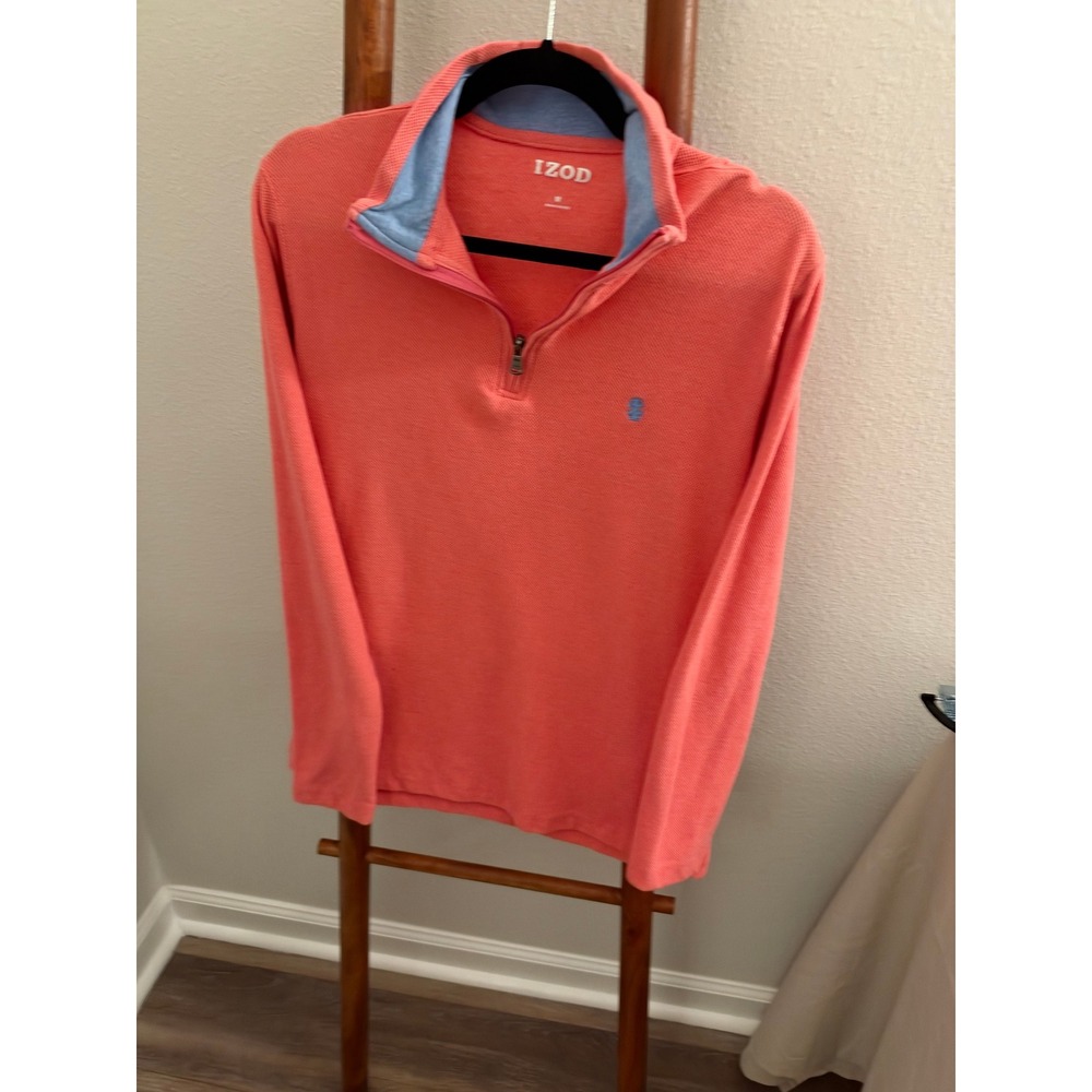 IZOD Womens Coral Pink Waffle Knit Quarter Zip Pullover Sweater Size M